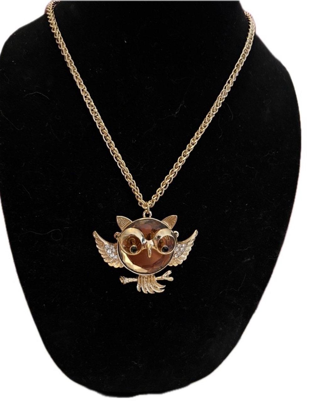 Charming Charlie Gold-Tone Owl Necklace with Amber Accents